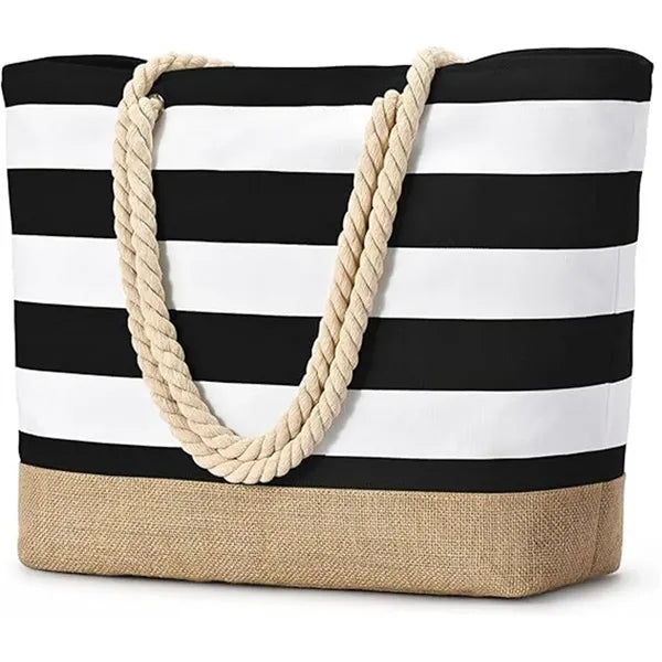 15.7in Striped Rope Handle Waterproof Sandproof Beach Tote