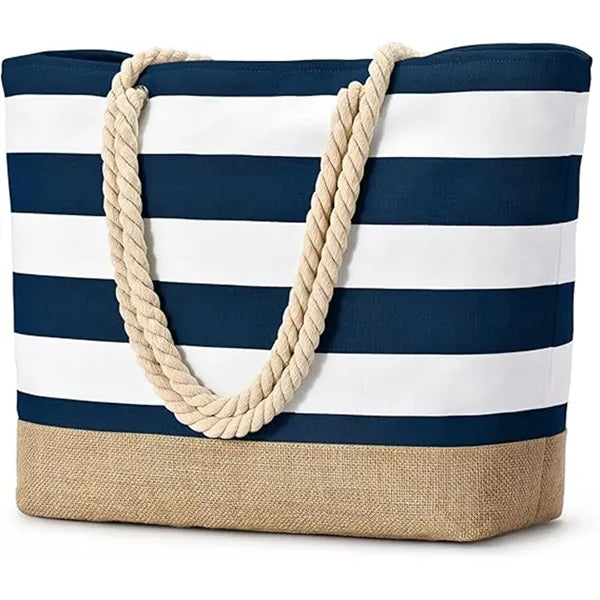 15.7in Striped Rope Handle Waterproof Sandproof Beach Tote