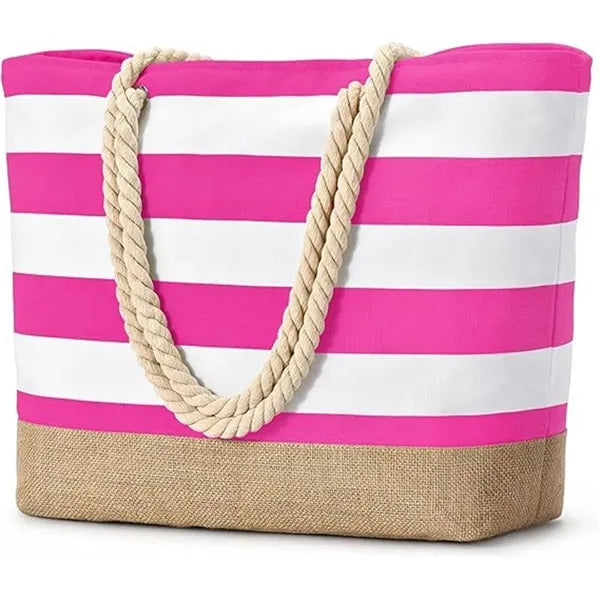 15.7in Striped Rope Handle Waterproof Sandproof Beach Tote