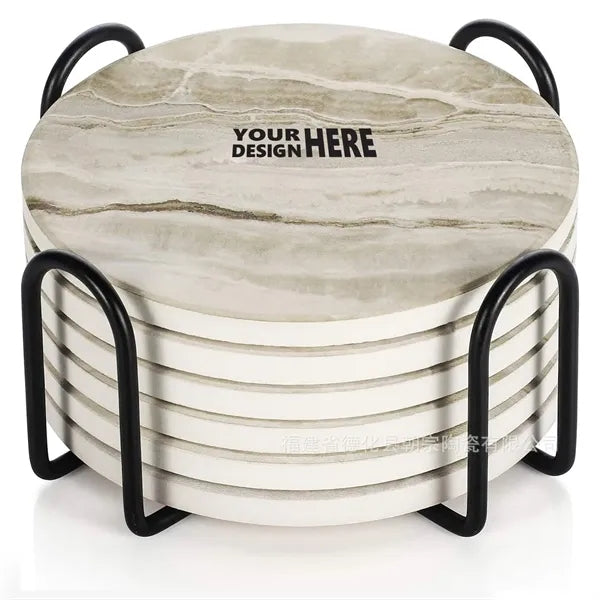 Absorbent Stone Ceramic Coasters Set of 6 with holder
