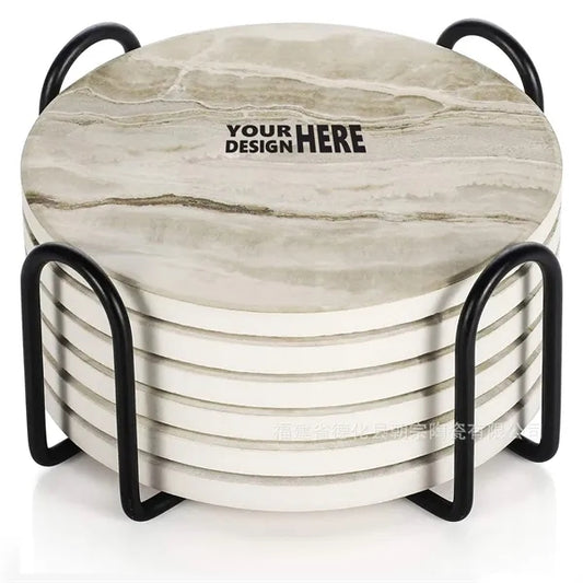 Absorbent Stone Ceramic Coasters Set of 6 with holder