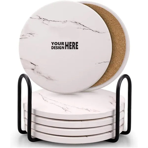 Absorbent Stone Ceramic Coasters Set of 6 with holder