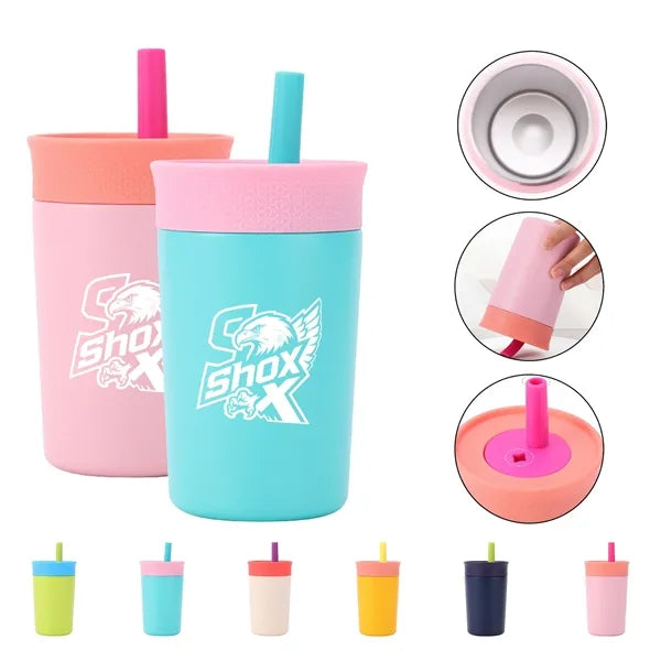 12 OZ Stainless Steel Coffee Bottle with Silicone Straw