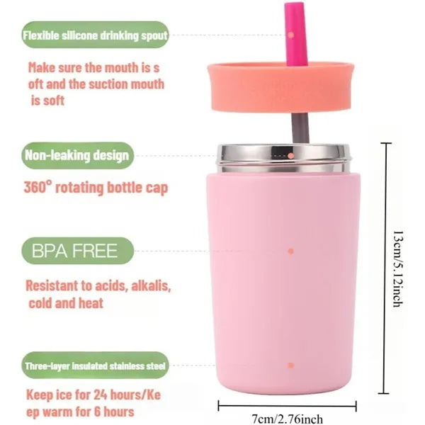 12 OZ Stainless Steel Coffee Bottle with Silicone Straw