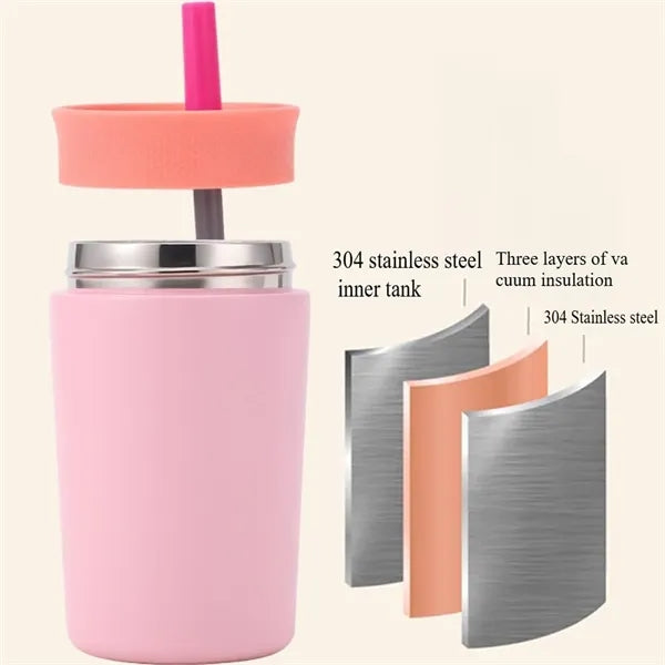 12 OZ Stainless Steel Coffee Bottle with Silicone Straw