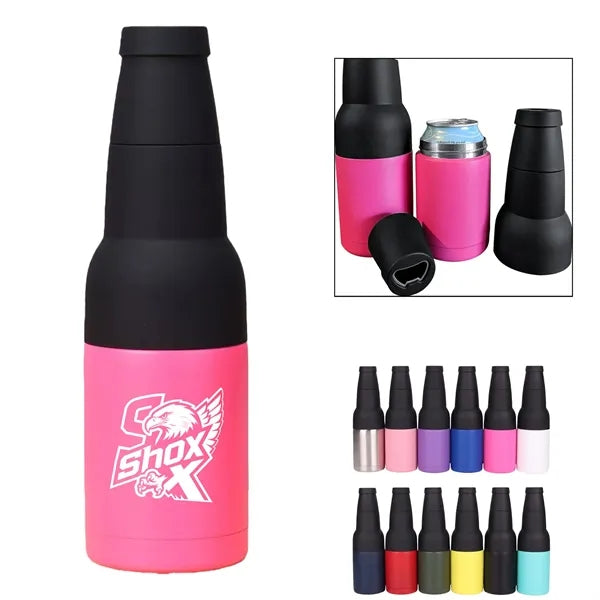 12 Oz Steel Insulated Can Cooler With Bottle Opener