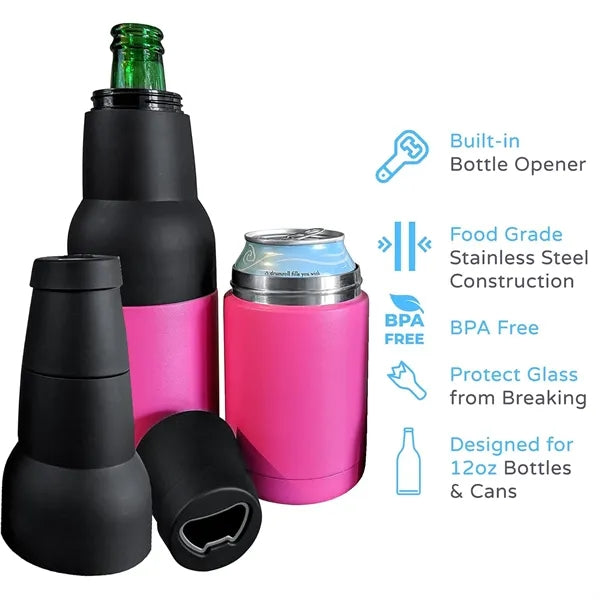 12 Oz Steel Insulated Can Cooler With Bottle Opener