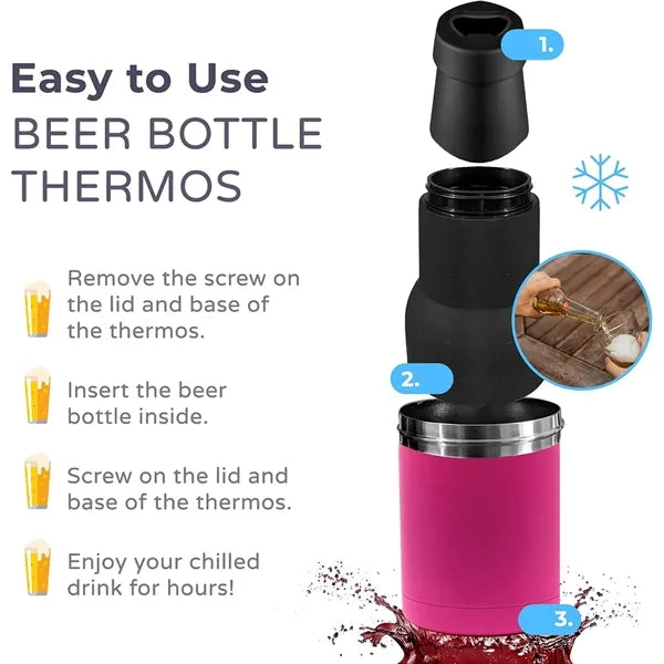12 Oz Steel Insulated Can Cooler With Bottle Opener