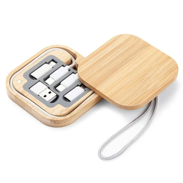 Bamboo Storage with Quick-Charge Cables