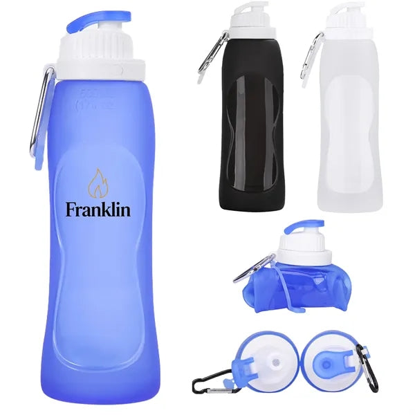 Foldable Platinum Silicone Water Bottle W/ Hook
