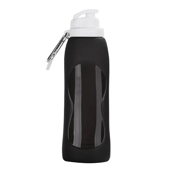 Foldable Platinum Silicone Water Bottle W/ Hook