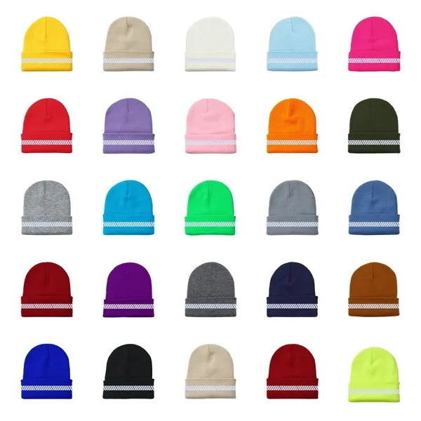 One-Size Acrylic Knit Beanie with Reflective Strip