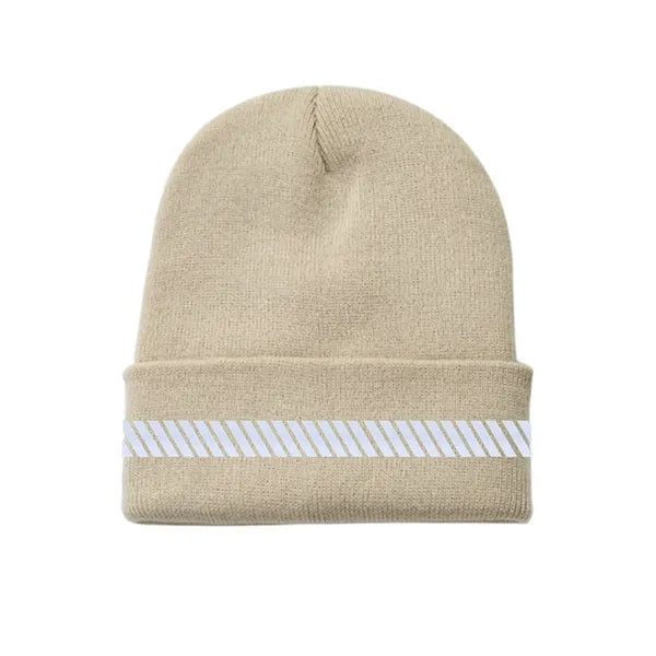 One-Size Acrylic Knit Beanie with Reflective Strip