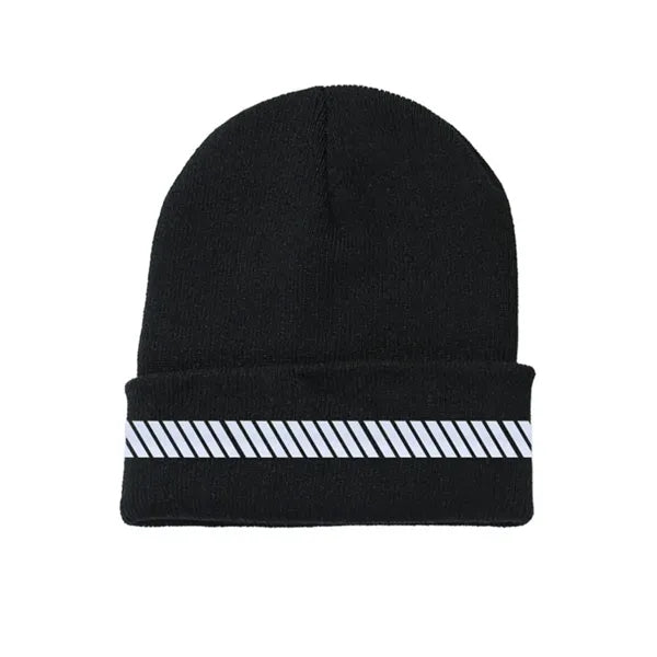 One-Size Acrylic Knit Beanie with Reflective Strip