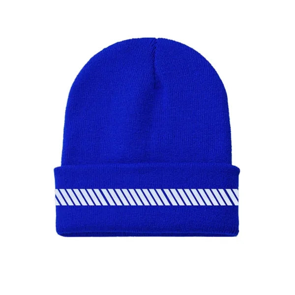 One-Size Acrylic Knit Beanie with Reflective Strip