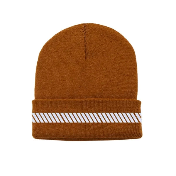 One-Size Acrylic Knit Beanie with Reflective Strip