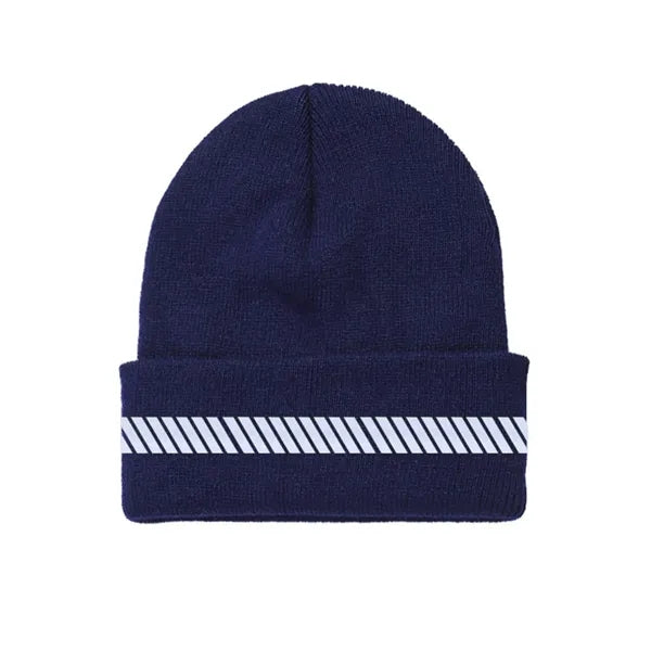 One-Size Acrylic Knit Beanie with Reflective Strip
