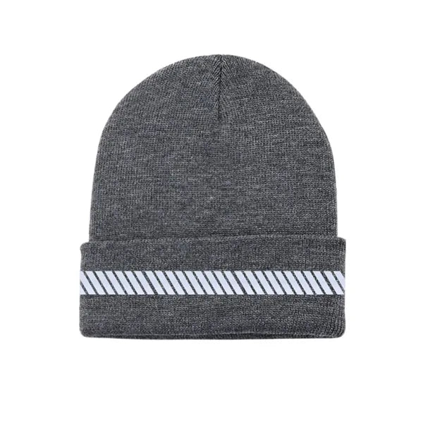 One-Size Acrylic Knit Beanie with Reflective Strip