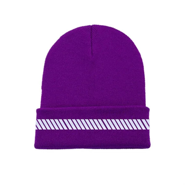 One-Size Acrylic Knit Beanie with Reflective Strip