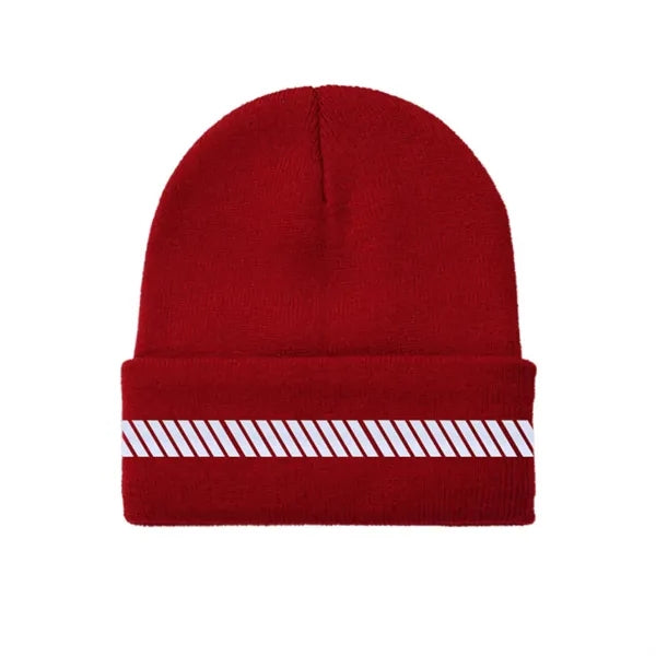 One-Size Acrylic Knit Beanie with Reflective Strip