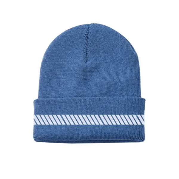 One-Size Acrylic Knit Beanie with Reflective Strip