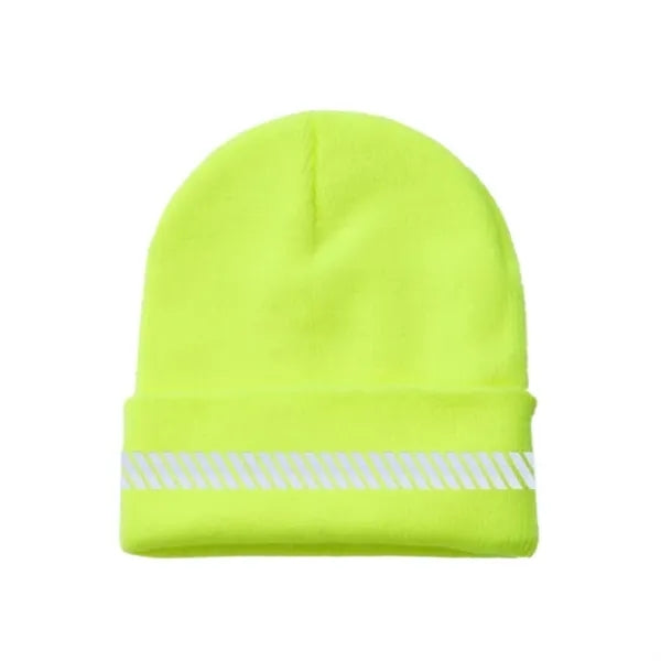 One-Size Acrylic Knit Beanie with Reflective Strip
