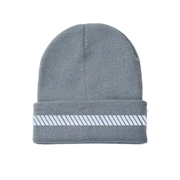 One-Size Acrylic Knit Beanie with Reflective Strip