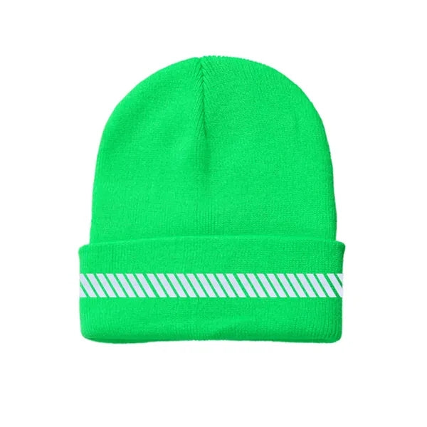 One-Size Acrylic Knit Beanie with Reflective Strip