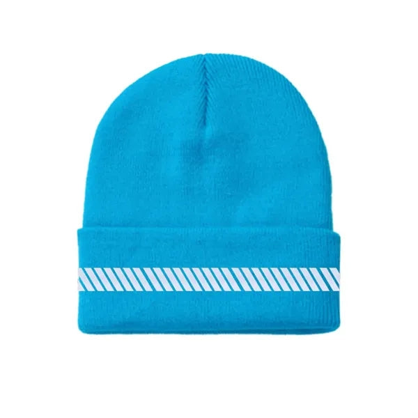 One-Size Acrylic Knit Beanie with Reflective Strip