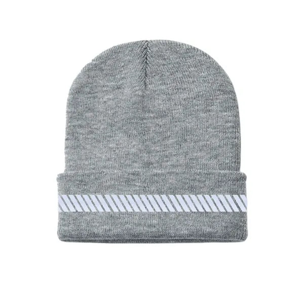 One-Size Acrylic Knit Beanie with Reflective Strip
