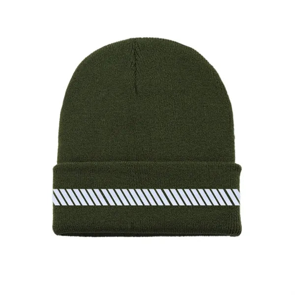 One-Size Acrylic Knit Beanie with Reflective Strip