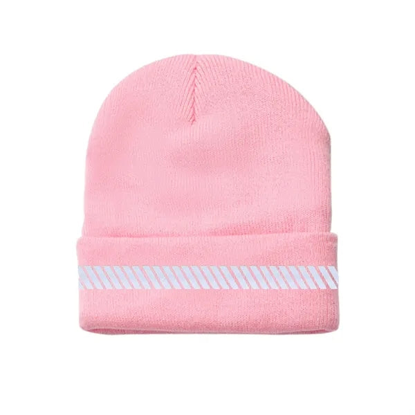 One-Size Acrylic Knit Beanie with Reflective Strip
