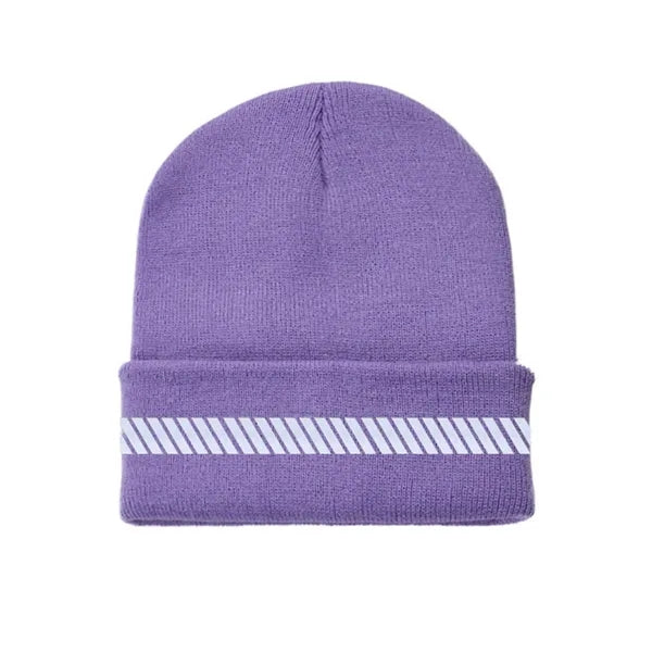 One-Size Acrylic Knit Beanie with Reflective Strip