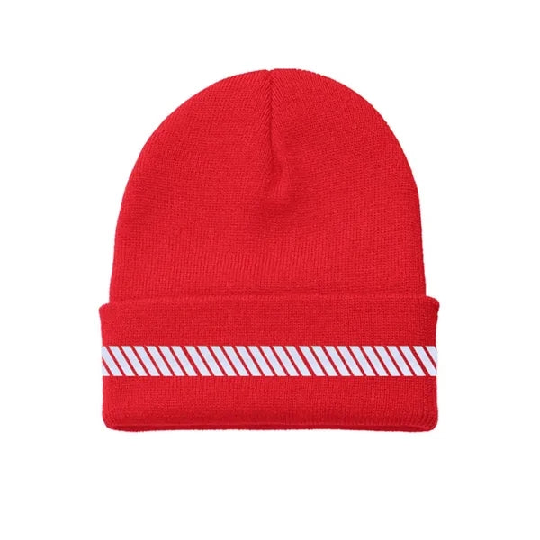 One-Size Acrylic Knit Beanie with Reflective Strip