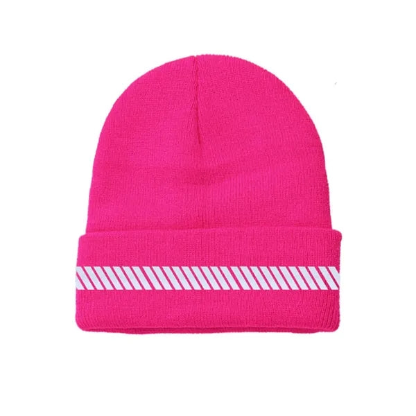One-Size Acrylic Knit Beanie with Reflective Strip