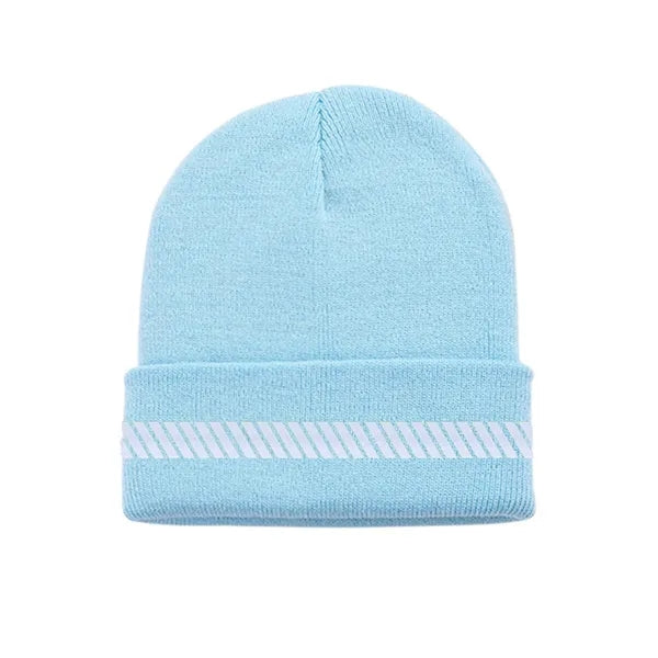 One-Size Acrylic Knit Beanie with Reflective Strip