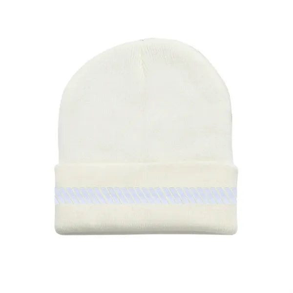 One-Size Acrylic Knit Beanie with Reflective Strip