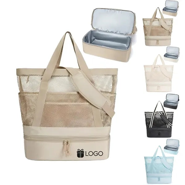 2 in 1 Mesh Insulated Cooler Beach Tote Bag