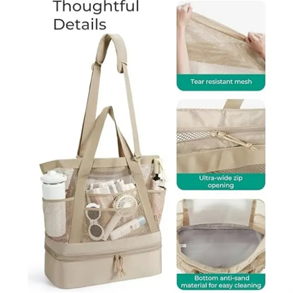 2 in 1 Mesh Insulated Cooler Beach Tote Bag