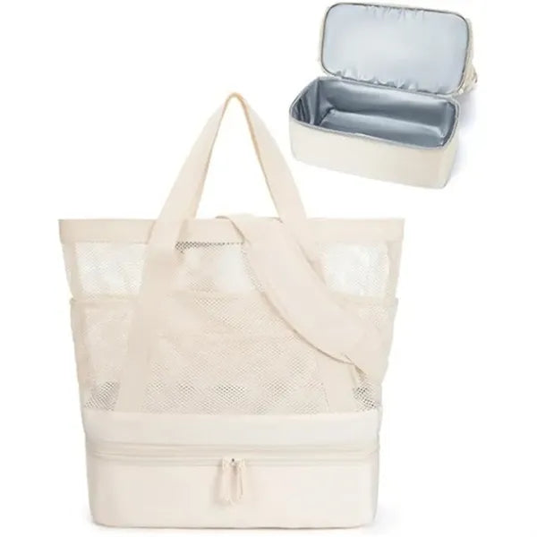 2 in 1 Mesh Insulated Cooler Beach Tote Bag
