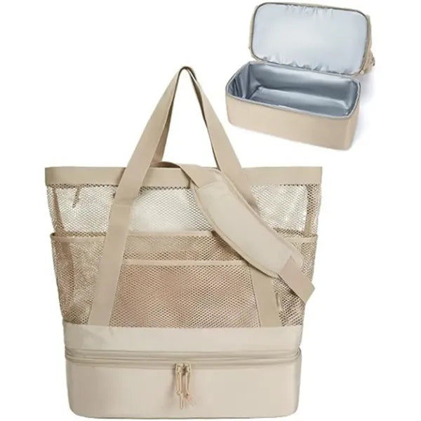 2 in 1 Mesh Insulated Cooler Beach Tote Bag