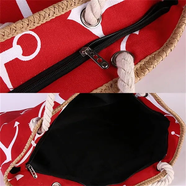 20in Nautical Stripe Rope Handle Canvas Beach Tote