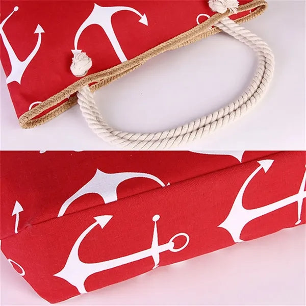 20in Nautical Stripe Rope Handle Canvas Beach Tote