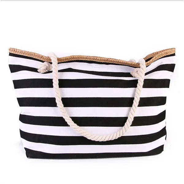 20in Nautical Stripe Rope Handle Canvas Beach Tote