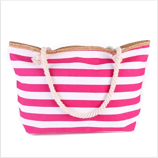 20in Nautical Stripe Rope Handle Canvas Beach Tote