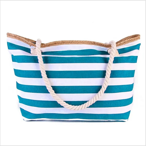 20in Nautical Stripe Rope Handle Canvas Beach Tote