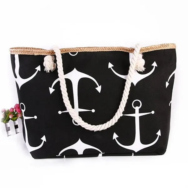 20in Nautical Stripe Rope Handle Canvas Beach Tote