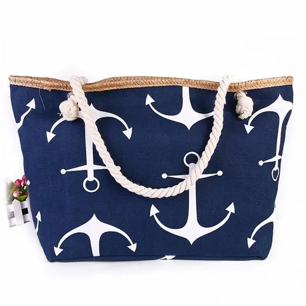 20in Nautical Stripe Rope Handle Canvas Beach Tote