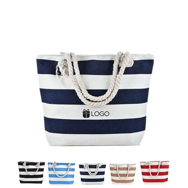 17in Striped Rope Handle Waterproof Large Tote Bag