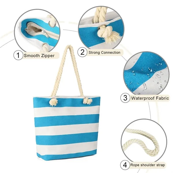 17in Striped Rope Handle Waterproof Large Tote Bag